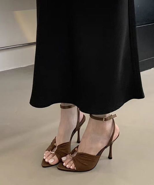 Sandals Splicing Satin Toe Stiletto Chic Brown Peep