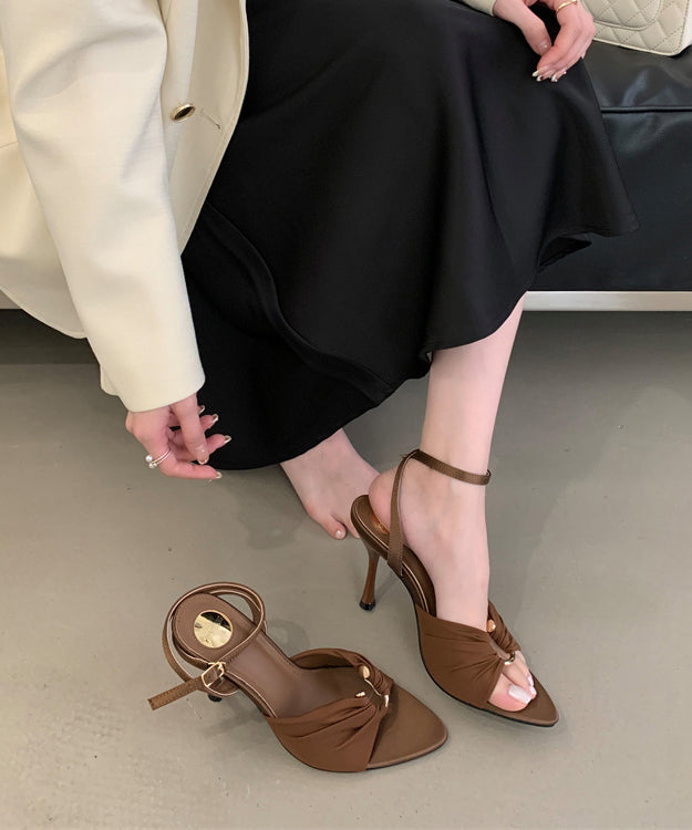Sandals Splicing Satin Toe Stiletto Chic Brown Peep