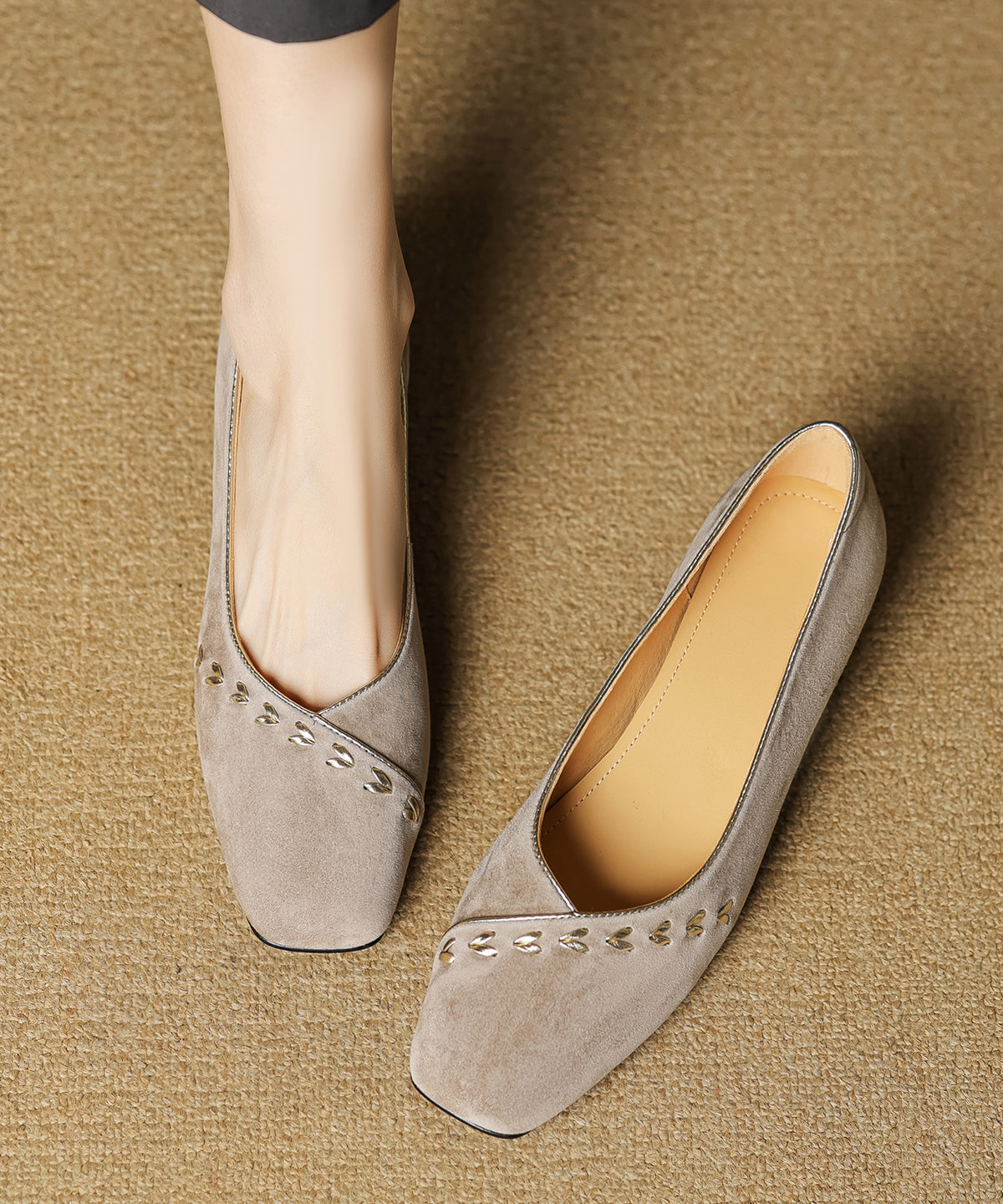 Toe Elegant Splicing Square Brown Shoes Suede Chunky