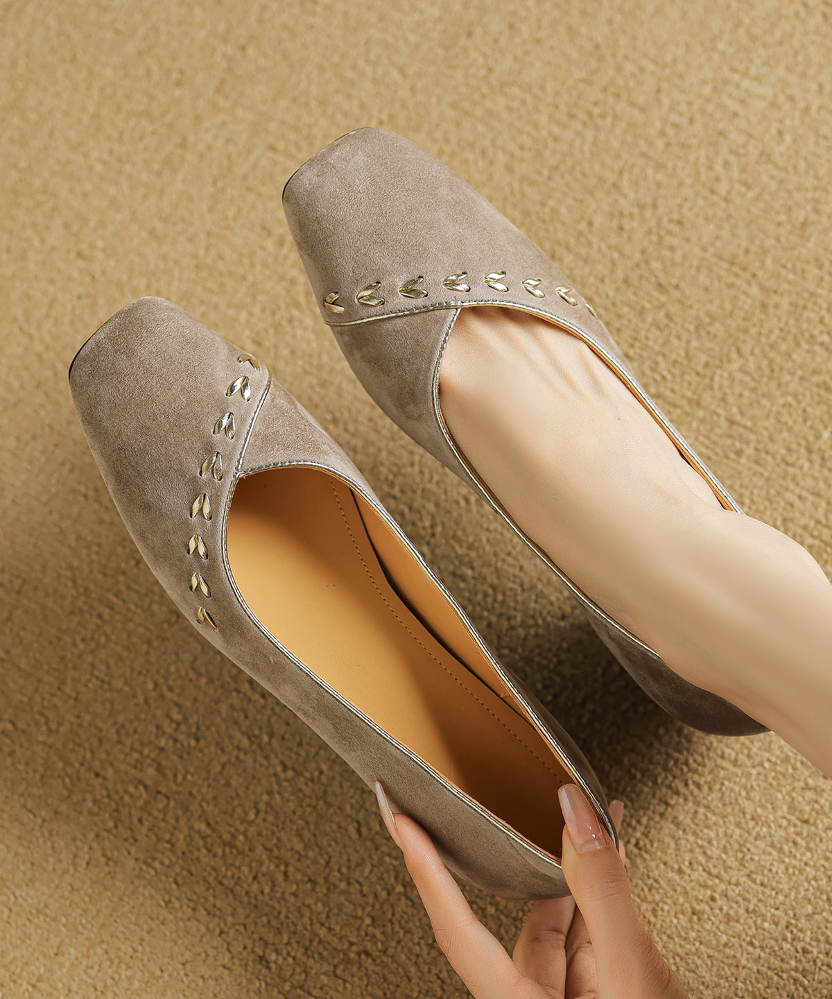 Toe Elegant Splicing Square Brown Shoes Suede Chunky