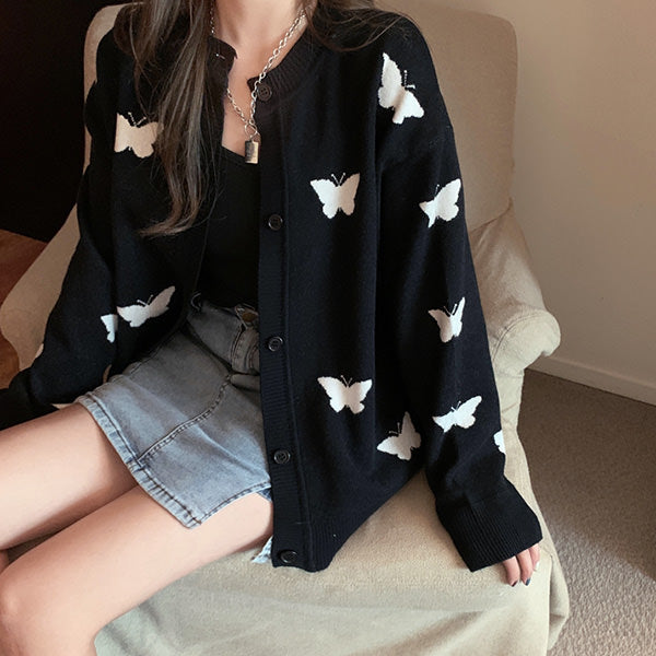 Soft Black Butterfly Cardigan