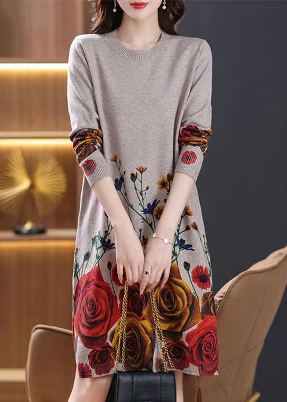 Camel Side Open Cozy Wool Knit Dress O-Neck Spring TB009