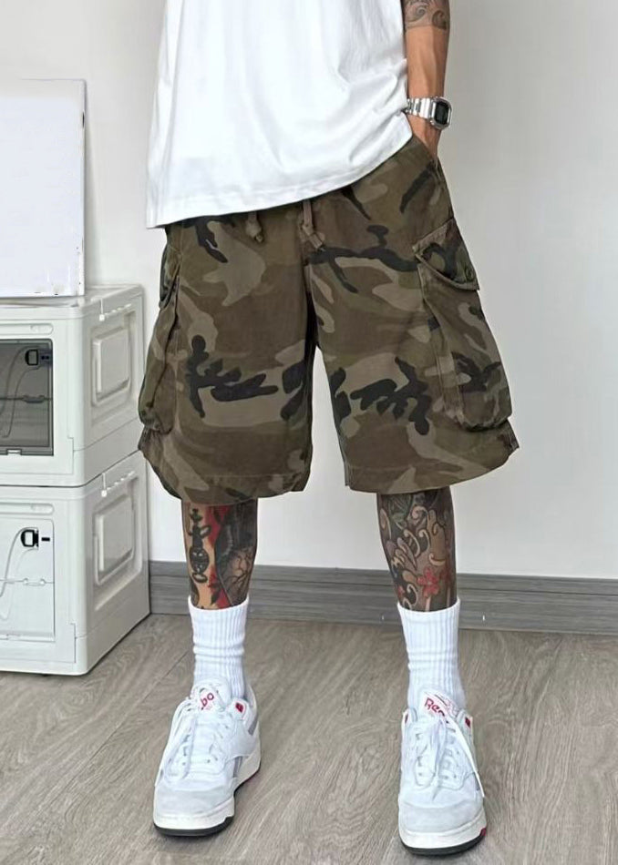 Summer Camouflage Pockets Waist Elastic Men Shorts Cotton