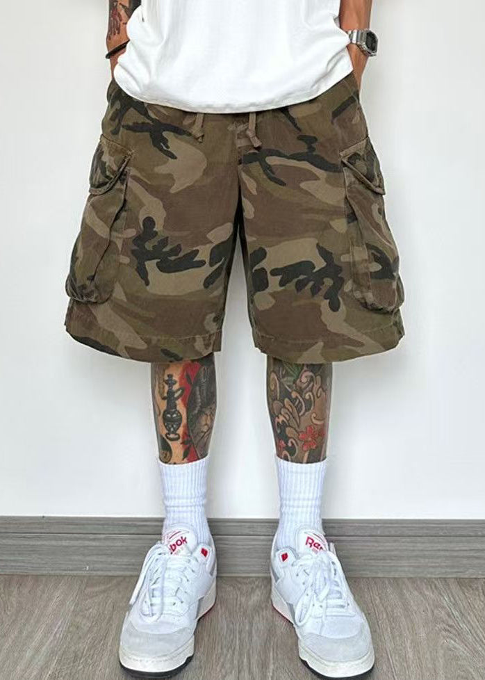 Summer Camouflage Pockets Waist Elastic Men Shorts Cotton