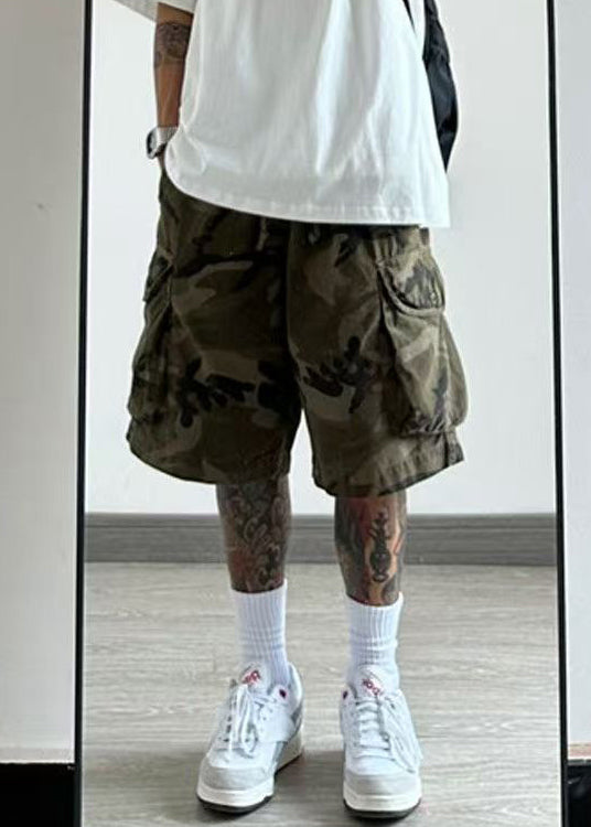 Summer Camouflage Pockets Waist Elastic Men Shorts Cotton