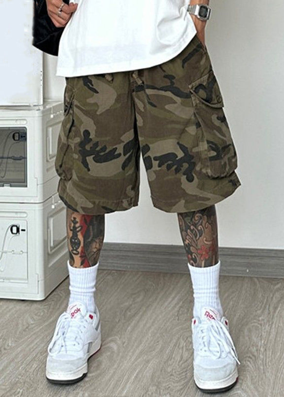 Summer Camouflage Pockets Waist Elastic Men Shorts Cotton