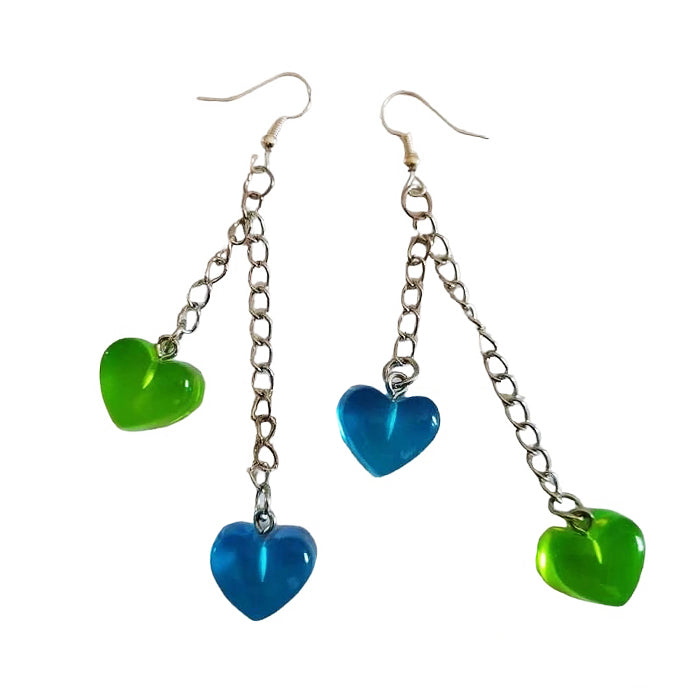 Boucles d'oreilles coeur bleu vert