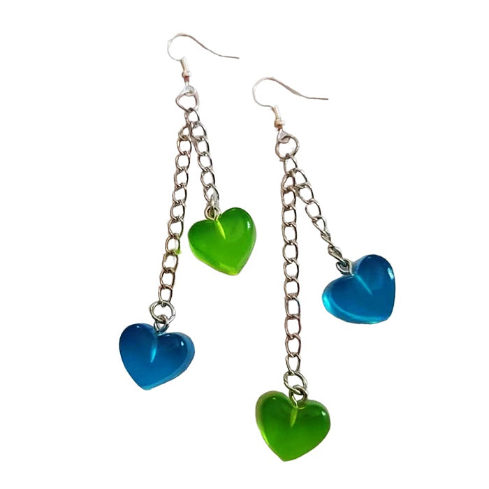 Boucles d'oreilles coeur bleu vert