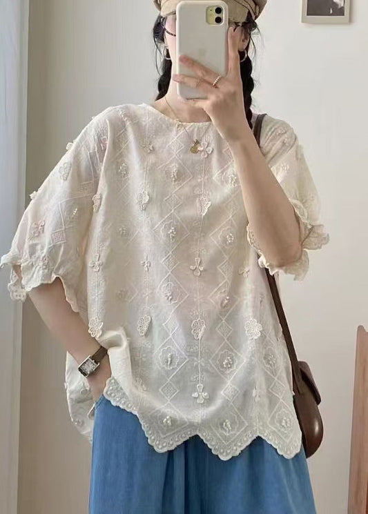 Top Jacquard Apricot Oversized Summer Casual Cotton