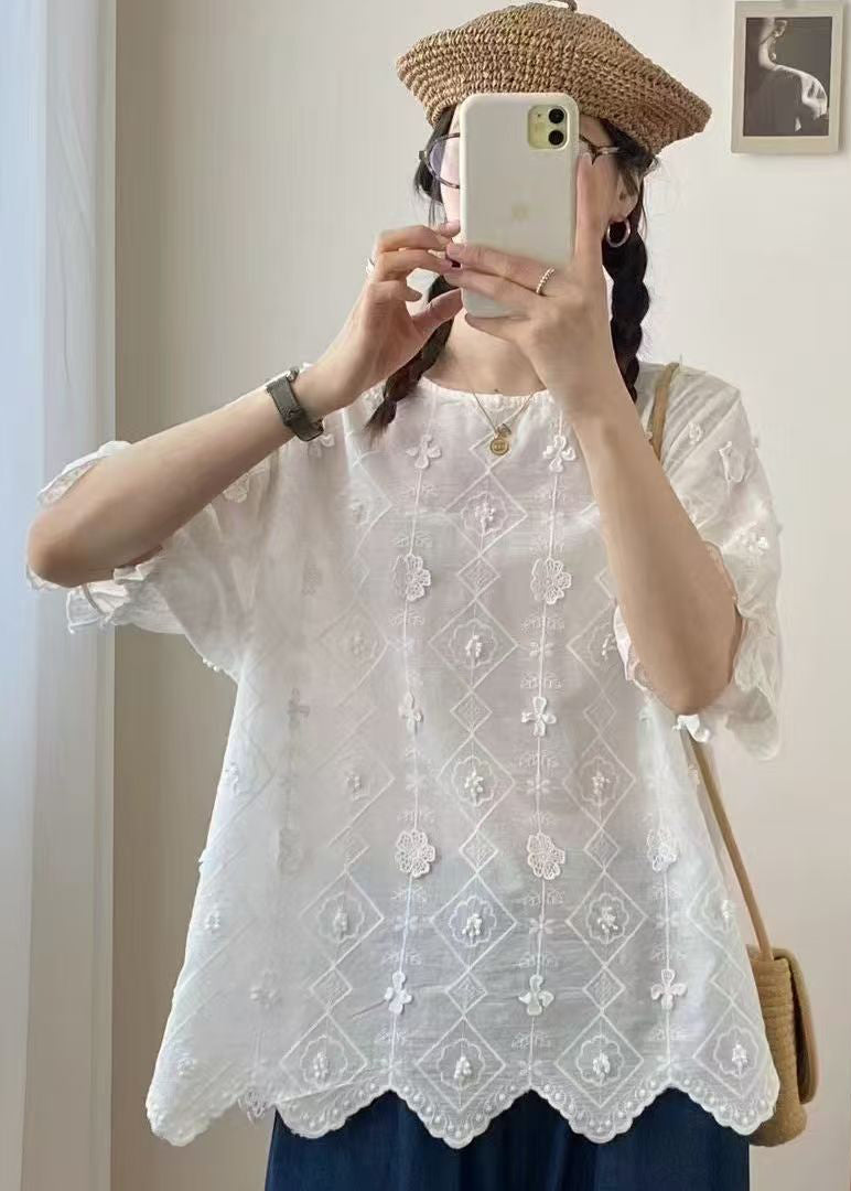 Top Jacquard Apricot Oversized Summer Casual Cotton