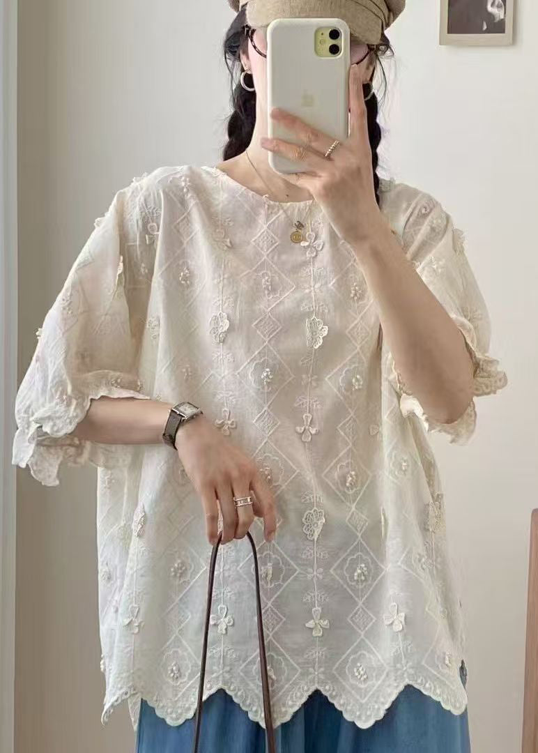 Top Jacquard Apricot Oversized Summer Casual Cotton