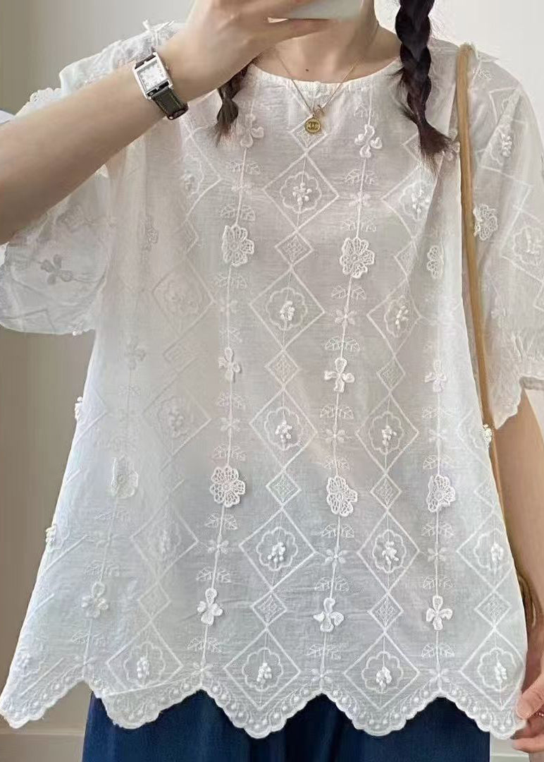 Top Jacquard Apricot Oversized Summer Casual Cotton