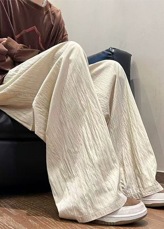 Silk Pants Ice Casual Mens Solid Pockets Summer Apricot