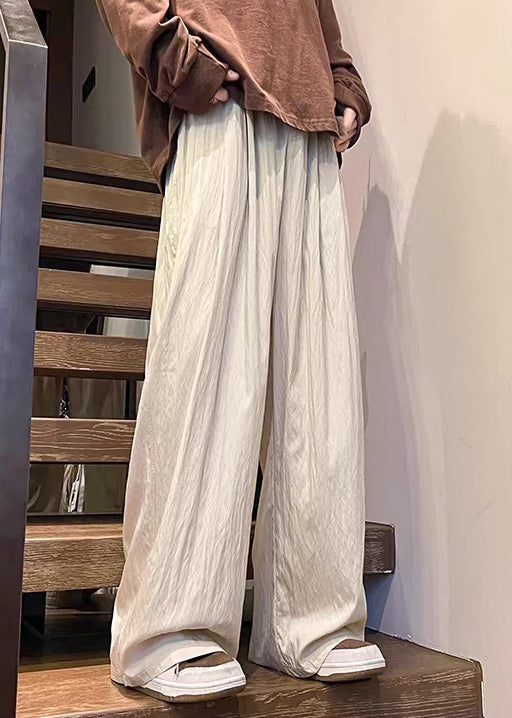 Silk Pants Ice Casual Mens Solid Pockets Summer Apricot