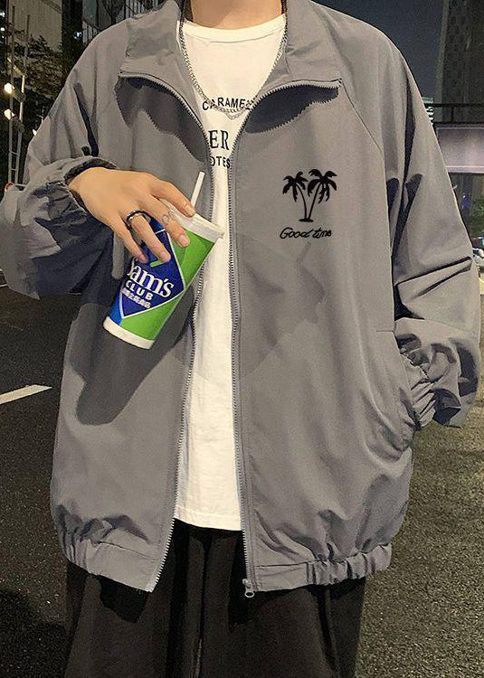 Spring Stand Apricot Mens Casual Cotton Zippered Coats Collar