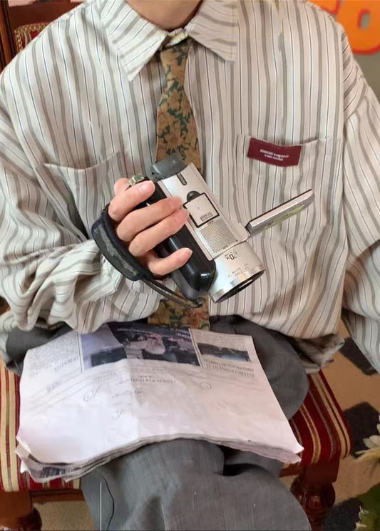 Pockets Cotton Pan Oversized Striped Collar Peter Casual Apricot