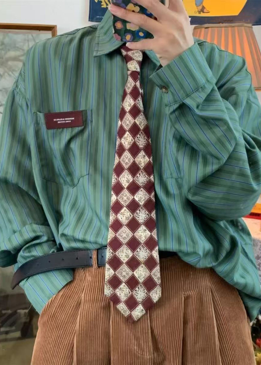 Pockets Cotton Pan Oversized Striped Collar Peter Casual Apricot