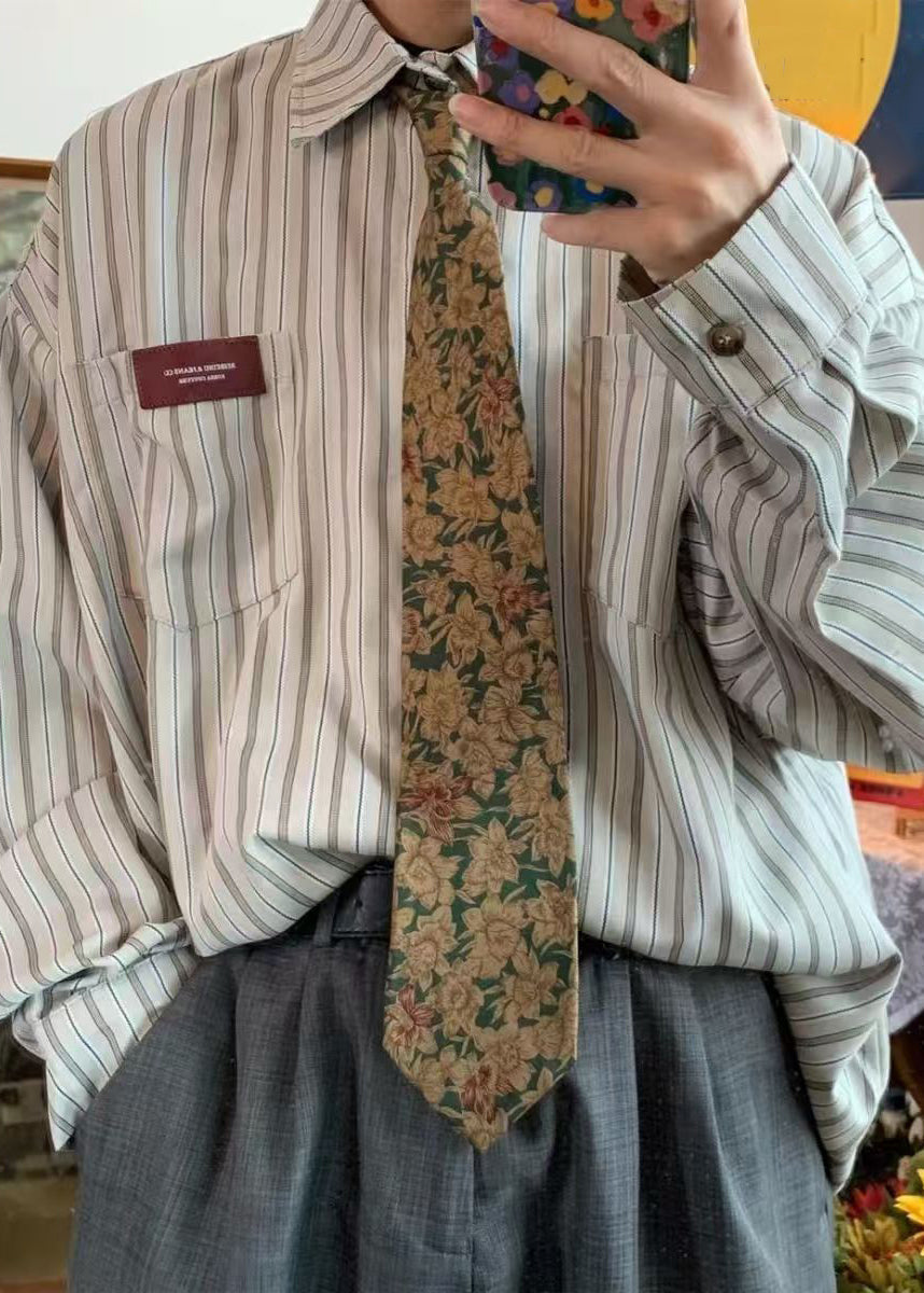 Pockets Cotton Pan Oversized Striped Collar Peter Casual Apricot