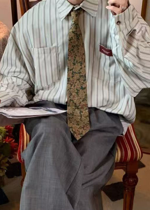 Pockets Cotton Pan Oversized Striped Collar Peter Casual Apricot