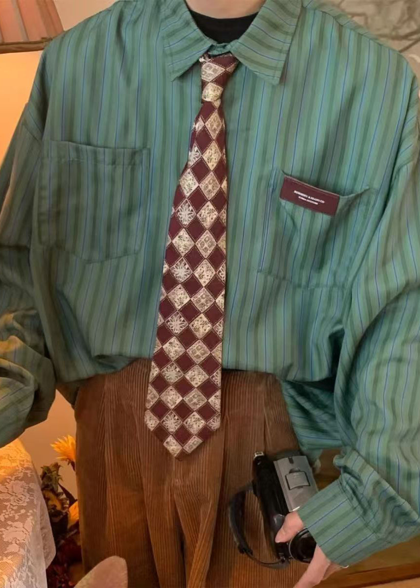 Pockets Cotton Pan Oversized Striped Collar Peter Casual Apricot