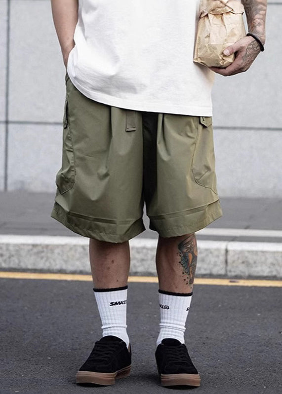 Waist Green Cotton Shorts Army Elastic Men Casual Pockets Summer