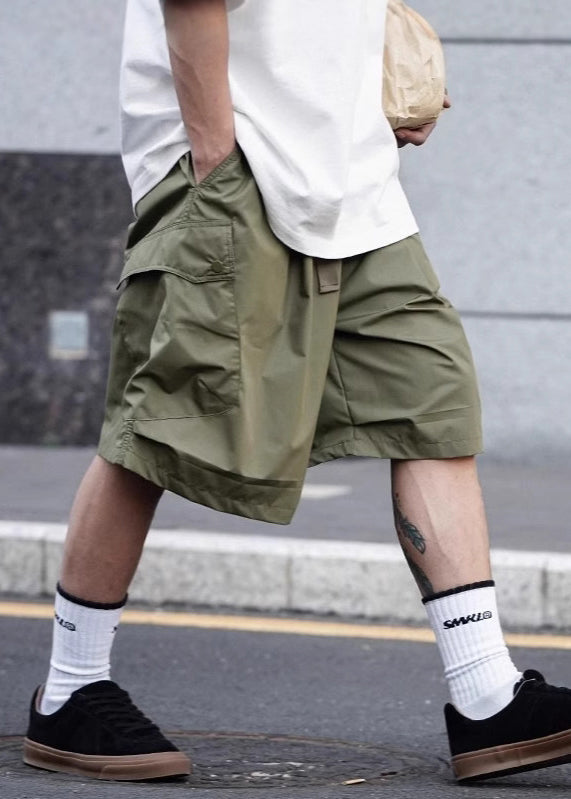 Waist Green Cotton Shorts Army Elastic Men Casual Pockets Summer