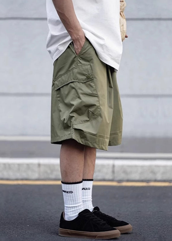 Waist Green Cotton Shorts Army Elastic Men Casual Pockets Summer
