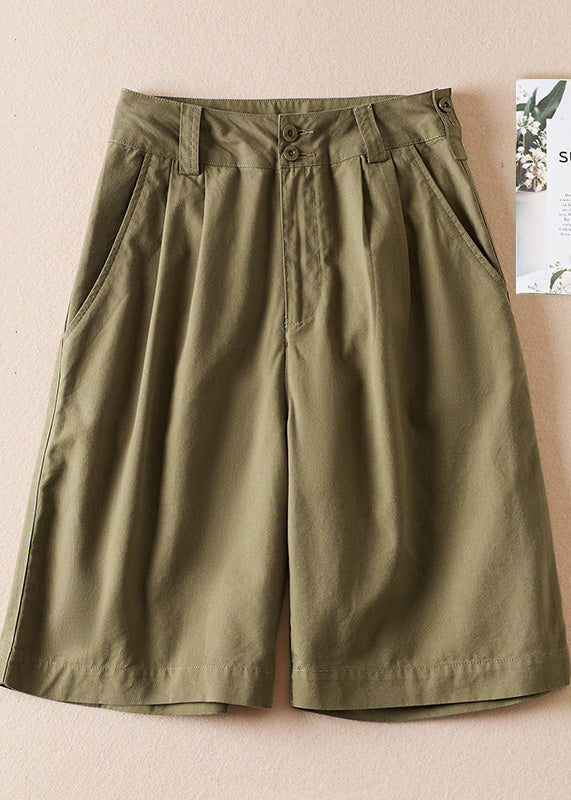 Casual Army Green Pockets High Waist Cotton Shorts Summer AM1060