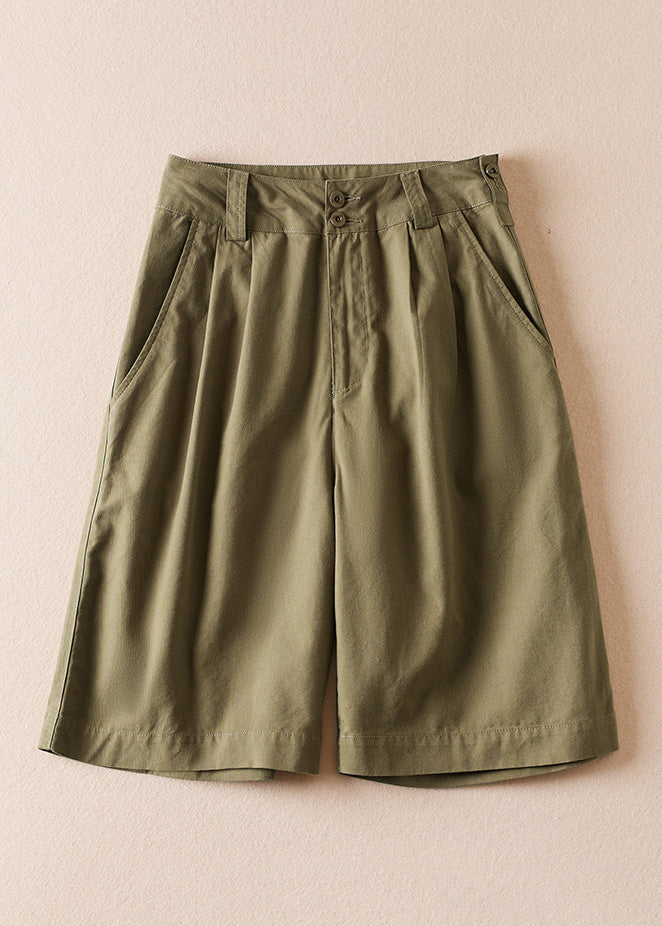 Casual Army Green Pockets High Waist Cotton Shorts Summer AM1060