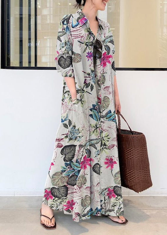 Casual Dress Shirt Cotton Print Spring Ankle Oversized Beige