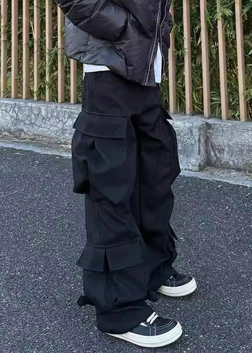 Pockets Pants Mens Cotton Spring Button Waist Black High Casual