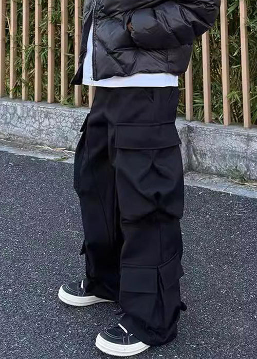 Pockets Pants Mens Cotton Spring Button Waist Black High Casual