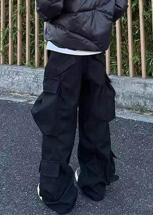 Pockets Pants Mens Cotton Spring Button Waist Black High Casual