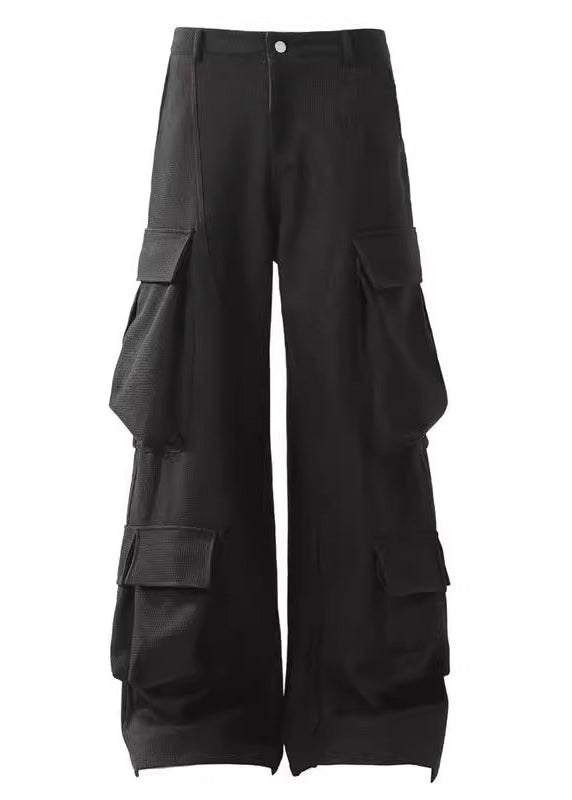 Pockets Pants Mens Cotton Spring Button Waist Black High Casual