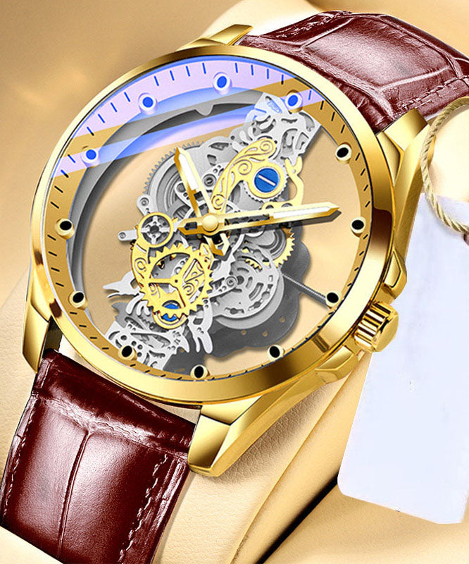 Automatic Watches Leather Out Black Machinery Casual Fully Hollow