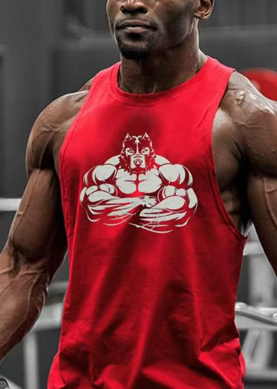 Print Casual Black O Neck Sleeveless Men Cotton Tank