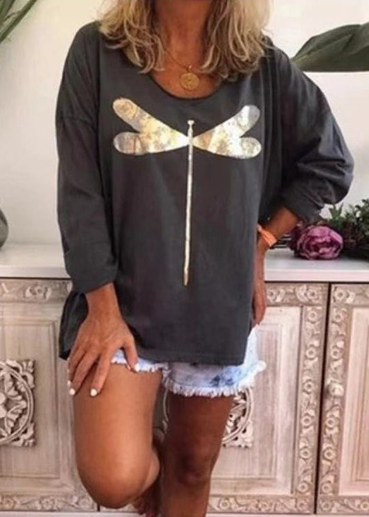 Print Sweatshirts Long O Neck Cotton Casual Sleeve Black