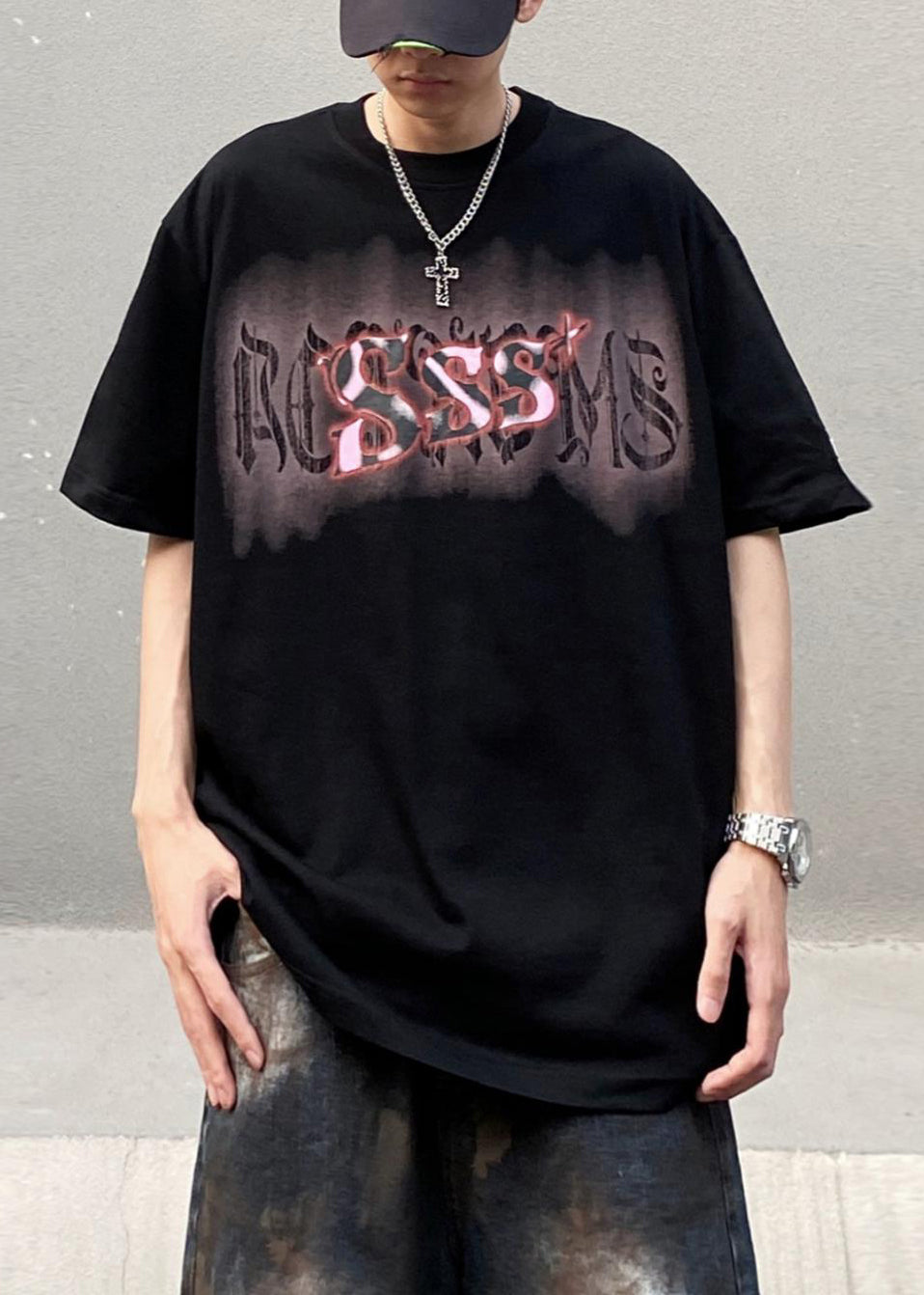 Cotton Casual Men Shirt Summer Neck Black Print T O