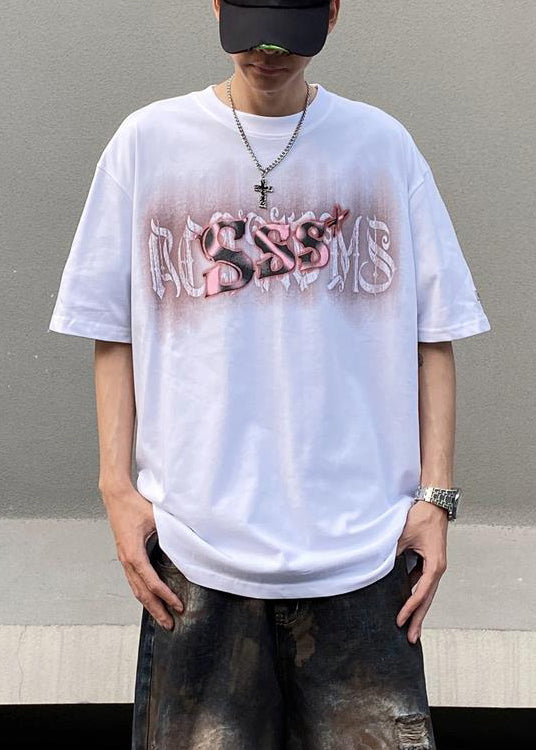 Cotton Casual Men Shirt Summer Neck Black Print T O