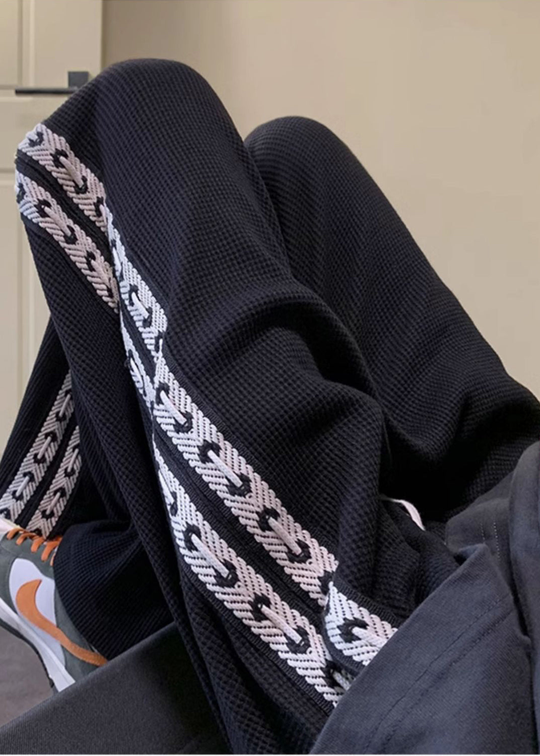 Pants Casual Spring Patchwork Cotton Black Men Oversized