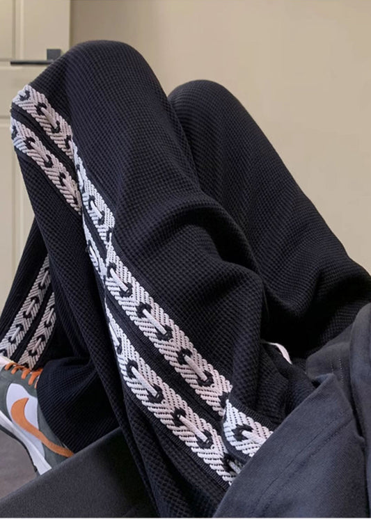 Pants Casual Spring Patchwork Cotton Black Men Oversized