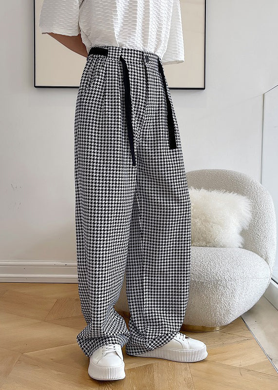 Clothing Mens Casual Black Pants Oversized Plaid Cotton