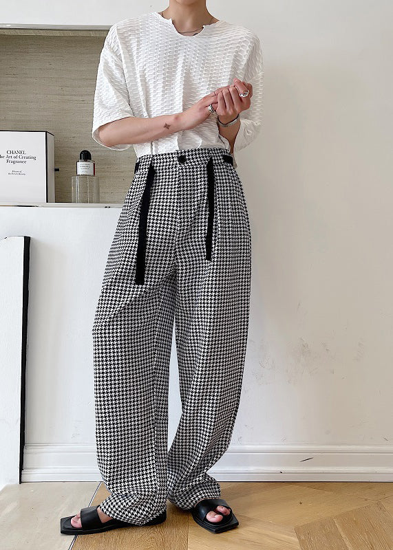 Clothing Mens Casual Black Pants Oversized Plaid Cotton