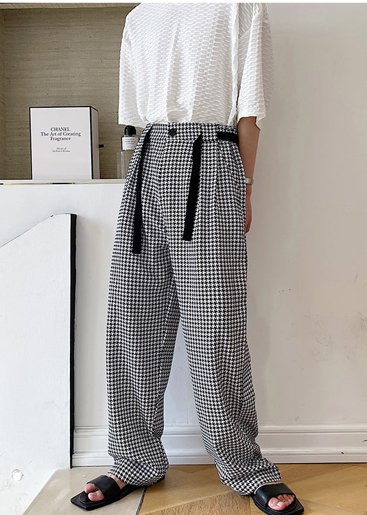 Clothing Mens Casual Black Pants Oversized Plaid Cotton