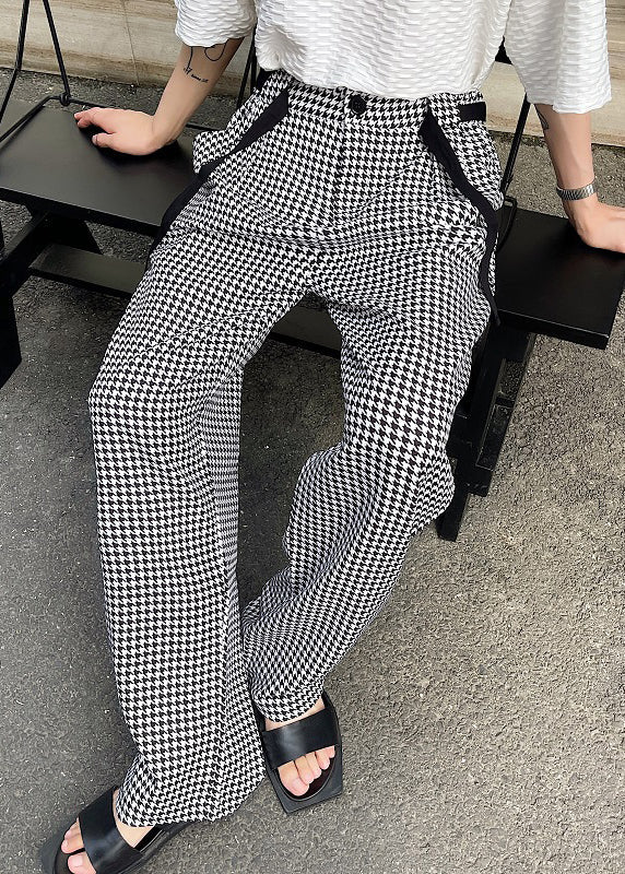 Clothing Mens Casual Black Pants Oversized Plaid Cotton