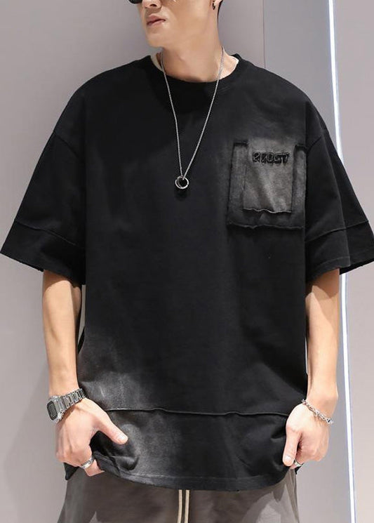 Cotton Summer Oversized Tie Casual Apparel Dye Black Men Shirts T