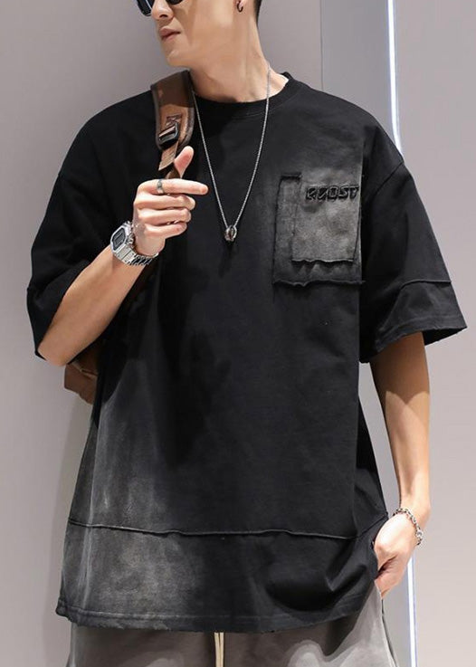 Cotton Summer Oversized Tie Casual Apparel Dye Black Men Shirts T