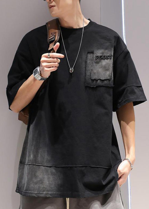 Cotton Summer Oversized Tie Casual Apparel Dye Black Men Shirts T