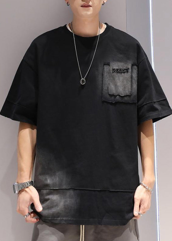 Cotton Summer Oversized Tie Casual Apparel Dye Black Men Shirts T