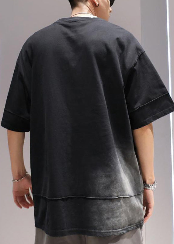 Cotton Summer Oversized Tie Casual Apparel Dye Black Men Shirts T